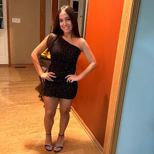 Lucy in the Sky Black  One-Shoulder Mini Dress